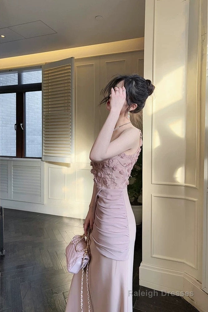 Pretty Mermaid Spaghetti Straps Pink Long Prom Dresses