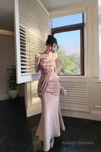 Pretty Mermaid Spaghetti Straps Pink Long Prom Dresses