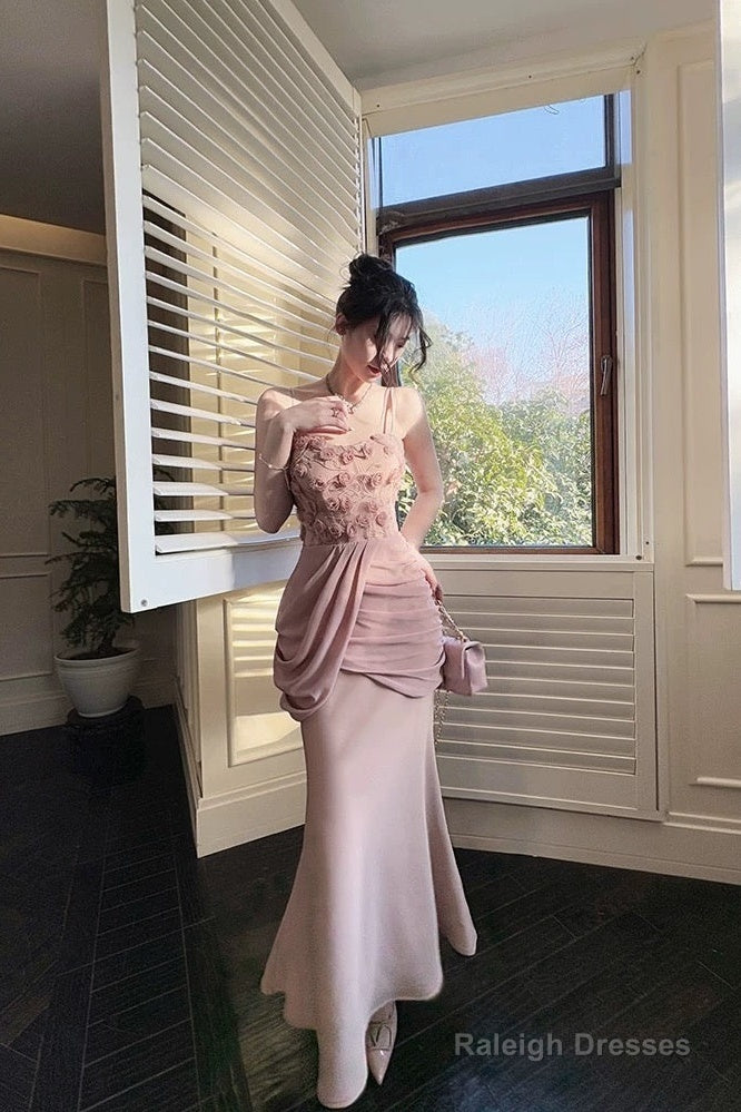 Pretty Mermaid Spaghetti Straps Pink Long Prom Dresses