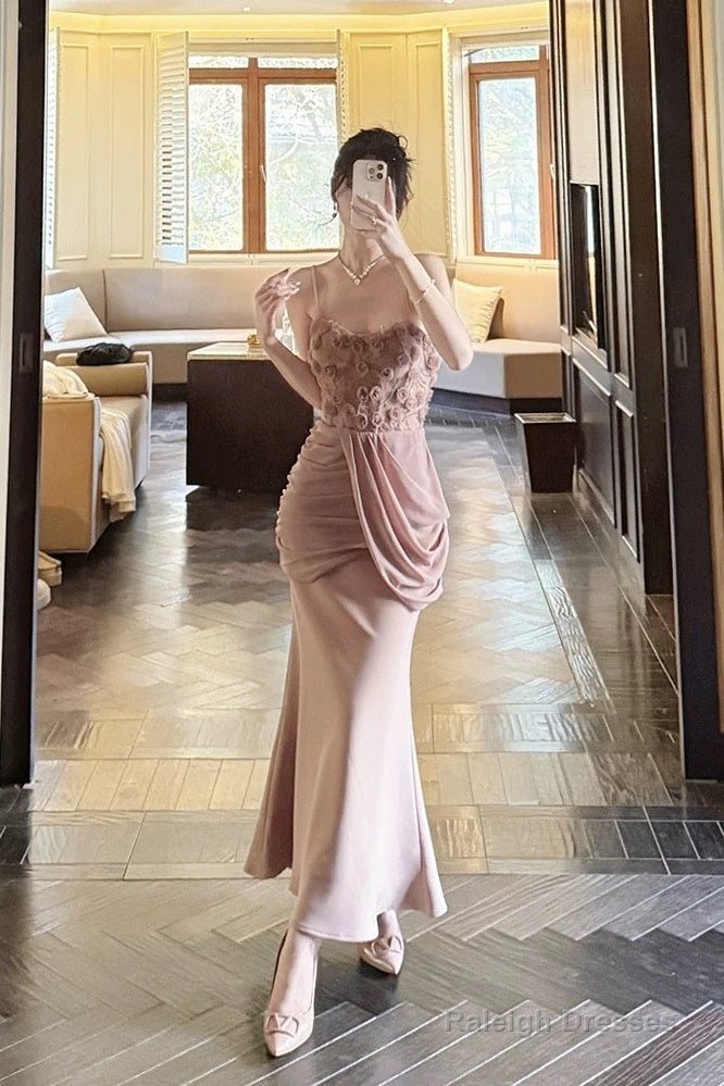 Pretty Mermaid Spaghetti Straps Pink Long Prom Dresses Main image