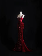 Pretty Mermaid Spaghetti Straps Sequin Beads Burgundy Prom Dress Long Prom Dresses