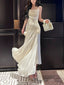 Pretty Mermaid Spaghetti Straps White Satin Prom Dresses Long Prom Gown