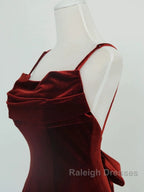 Pretty Mermaid Spaghetti Straps Wine Red Velvet Long Prom Dresses