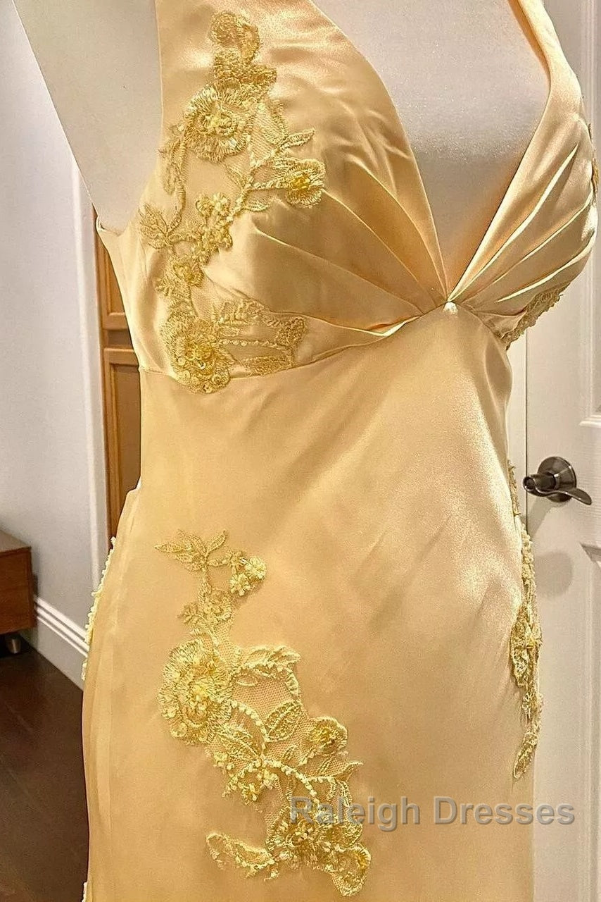 Pretty Mermaid Spaghetti Straps Yellow Backless Long Prom Dress Secondary image