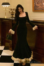 Pretty Mermaid Square Neckline Black Prom Dresses Birthday Outfits Evening Gown