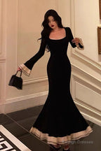 Pretty Mermaid Square Neckline Black Prom Dress Birthday Outfits Prom Gowns