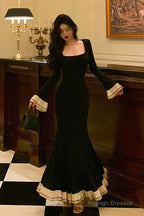 Pretty Mermaid Square Neckline Black Prom Dress Birthday Outfits Prom Gown