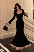 Pretty Mermaid Square Neckline Black Prom Dress Birthday Outfits Prom Gown