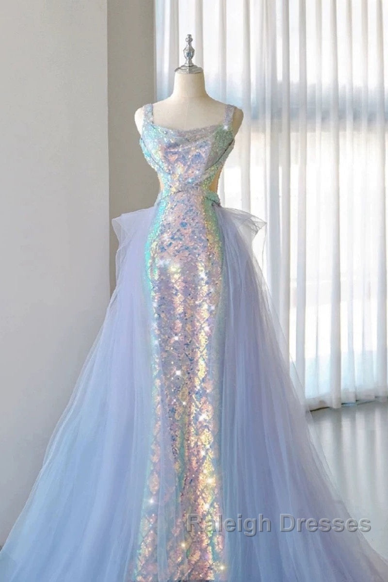 Pretty Mermaid Square Neckline Sequin Long Prom Dresses