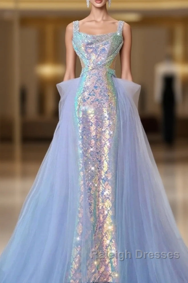 Pretty Mermaid Square Neckline Sequin Long Evening Dress Prom Dresses
