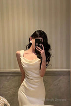 Pretty Mermaid Square Neckline White Date Night Dresses Prom Dress Birthday Prom Outfit