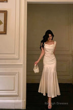 Pretty Mermaid Square Neckline White Date Night Dresses Prom Dress Birthday Prom Outfit