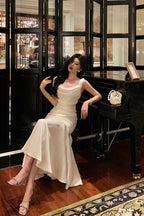 Pretty Mermaid Square Neckline White Date Night Dresses Prom Dress Birthday Prom Outfit