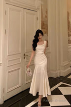 Pretty Mermaid Square Neckline White Date Night Dresses Prom Dress Birthday Prom Outfit