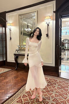 Pretty Mermaid Squere Neckline Satin Ankle Length Evening Dress Prom Dresses