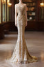 Pretty Mermaid Strapless Gold Sequin Beads Prom Dress Long Prom Dresses