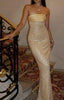 Pretty Mermaid Strapless Long Yellow Sequin Satin Prom Dress Prom Dress