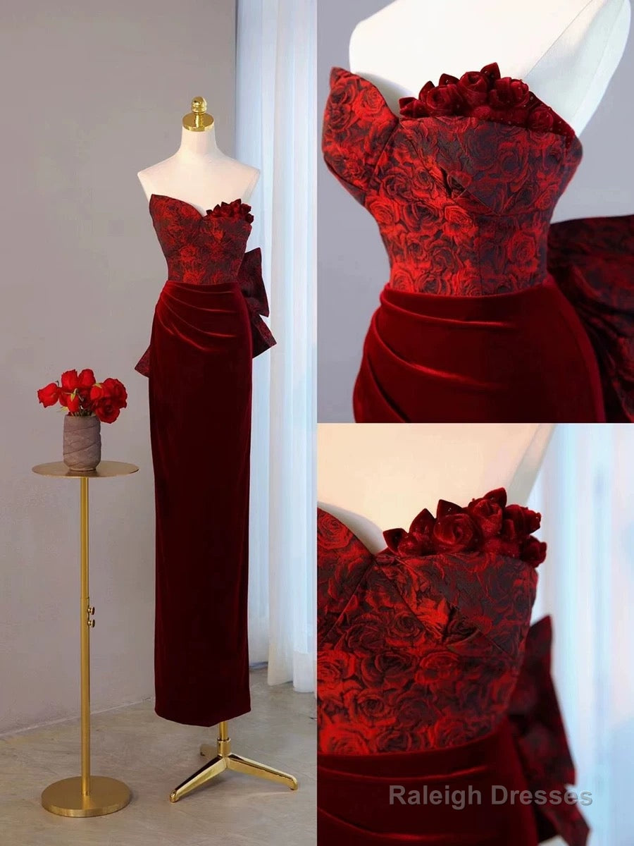 Pretty Mermaid Sweetheart Wine Red Velvet Long Prom Dresses