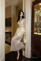 Pretty Mermaid V Neckline Chiffon Ankle Length Evening Dress Prom Dresses