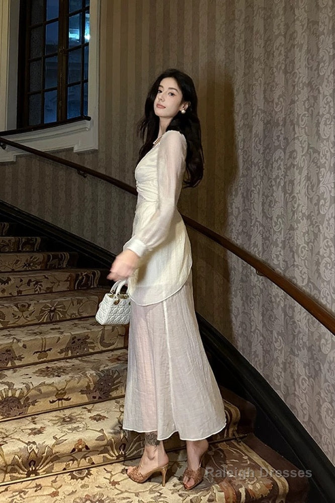 Pretty Mermaid V Neckline Chiffon Ankle Length Prom Dresses