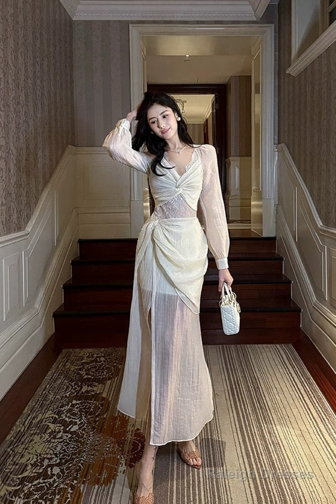 Pretty Mermaid V Neckline Chiffon Ankle Length Prom Dresses
