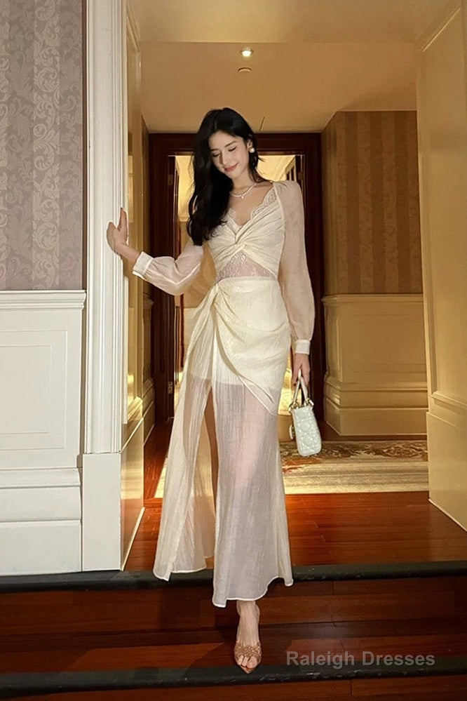 Pretty Mermaid V Neckline Chiffon Ankle Length Prom Dresses