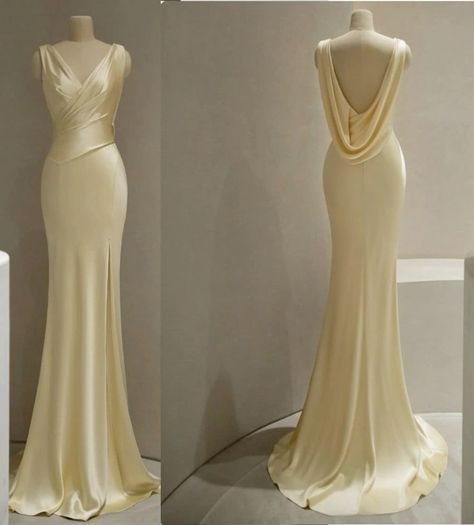 Pretty Mermaid V Neckline Satin Yellow Prom Dress Long Prom Dresses Main image