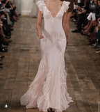 Pretty Mermaid V Neckline Long Chiffon Prom Dresses Evening Dress