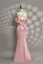 Pretty Pink Mermaid Prom Dress Pearl Beading Off Shoulder Prom Dress