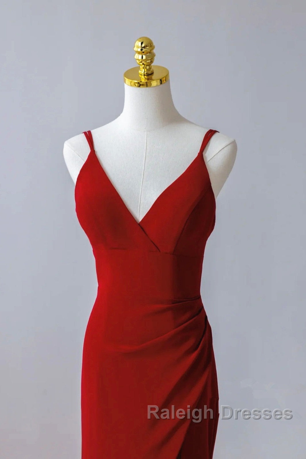 Pretty Red Mermaid Straps Long Prom Dresses With Leg Slit Red Prom Dresses
