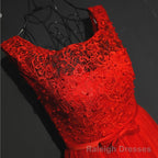 Pretty Red Tulle and Lace Tea Length Prom Dress, Red Bridesmaid Dress