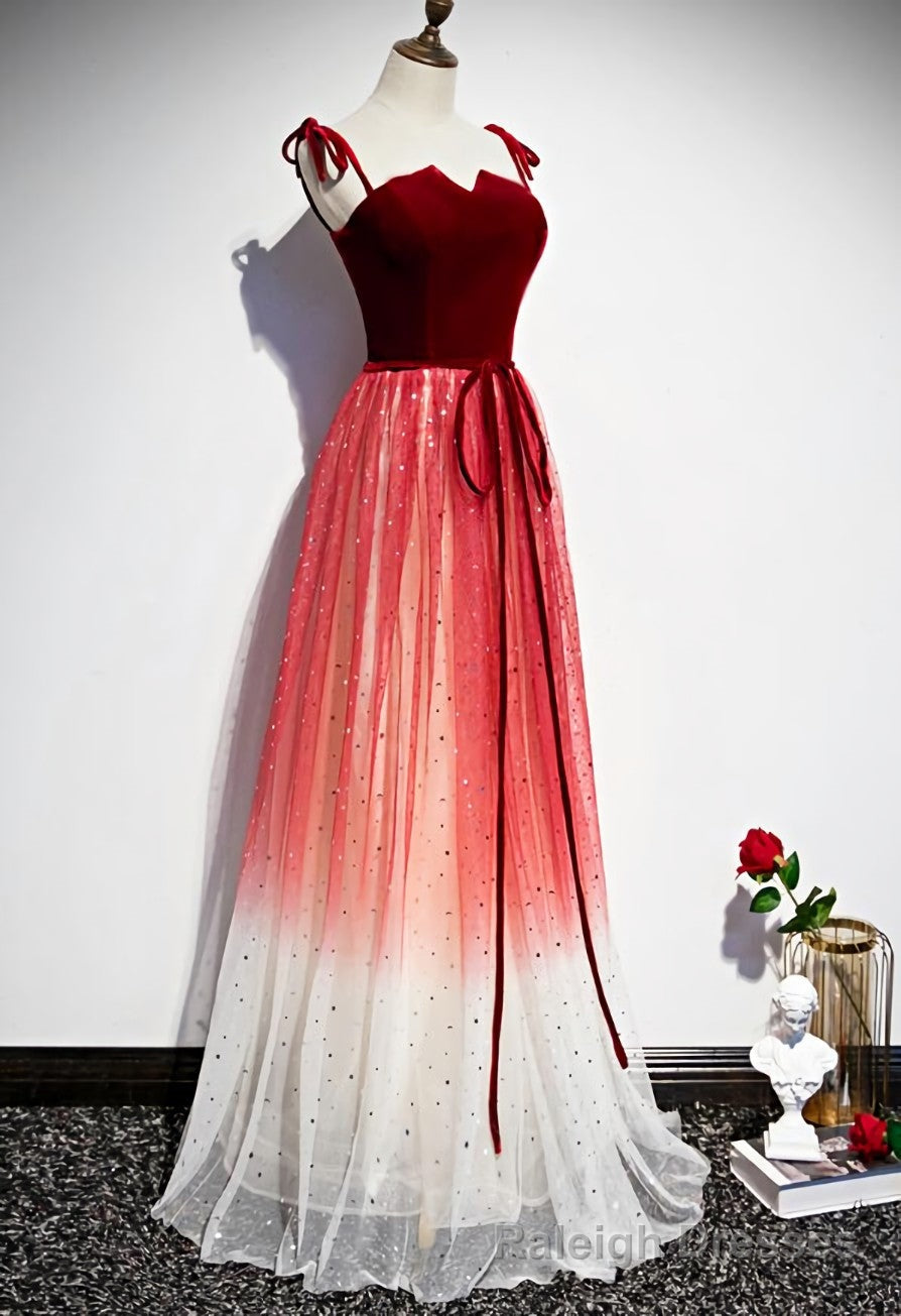 Pretty Red Tulle with Sequins Long Party Gown, Red Formal Dress Secondary image