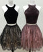 Pretty Sample Halter Velet Two Pieces Lace Short Prom Dresses