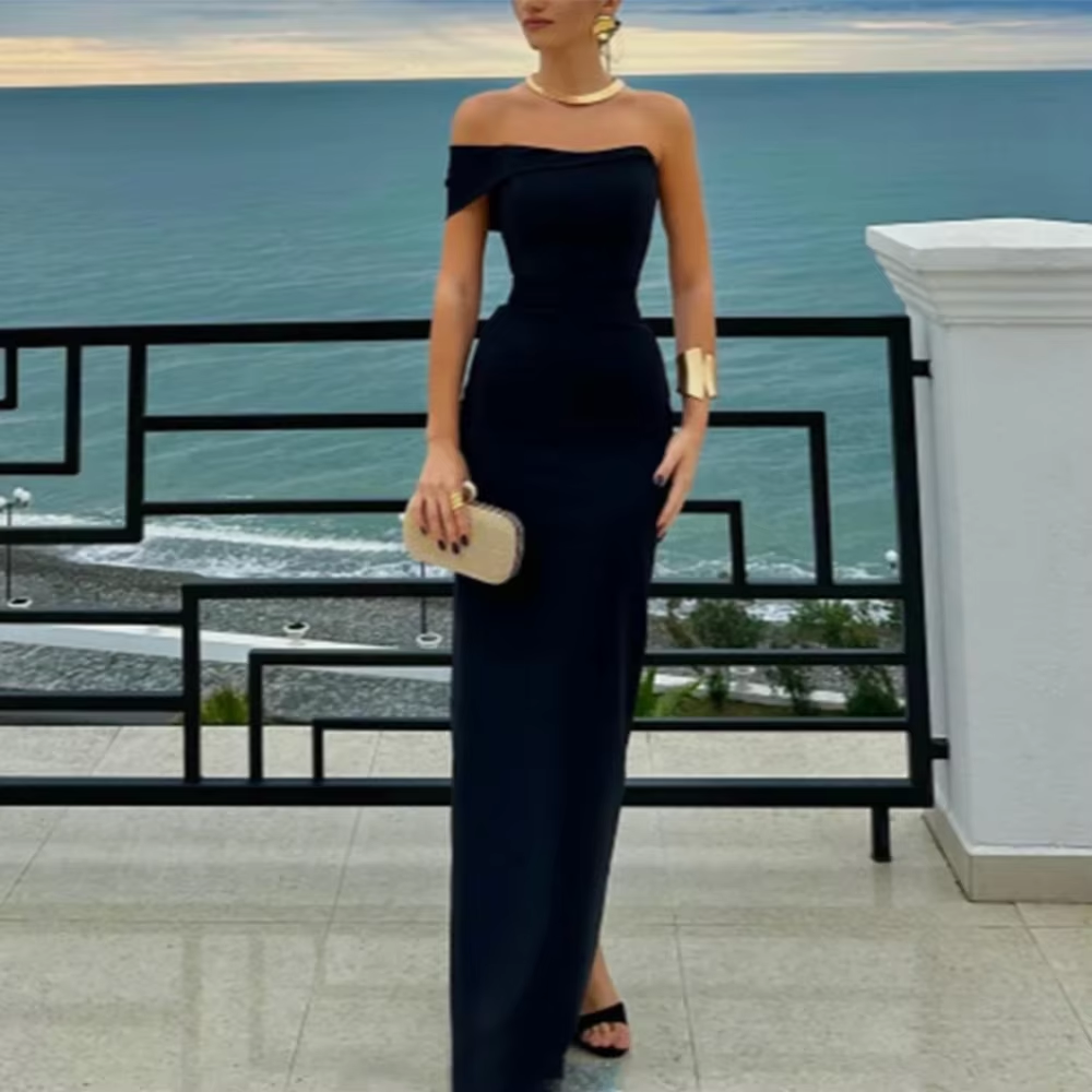 Pretty Sheath Off The Shoulder Black Prom Dress Long Prom Dresses