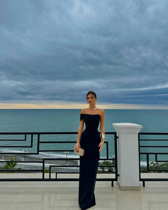 Pretty Sheath Off The Shoulder Black Prom Dress Long Prom Dresses