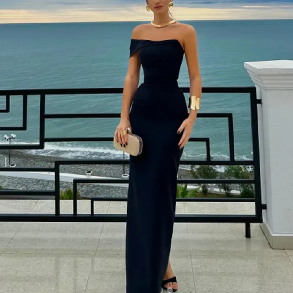 Pretty Sheath Off The Shoulder Black Prom Dress Long Prom Dresses