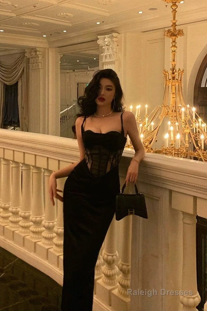 Pretty Sheath Spaghetti Straps Black Lace Date Night Dress Prom Dresses Birthday Party Outfit Secondary image