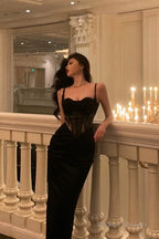 Pretty Sheath Spaghetti Straps Black Lace Date Night Dress Prom Dresses Birthday Party Outfit