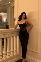 Pretty Sheath Spaghetti Straps Black Lace Date Night Dress Prom Dresses Birthday Party Outfit