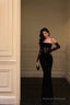 Pretty Sheath Spaghetti Straps Black Lace Prom Dress Long Birthday Outfits With Gloves