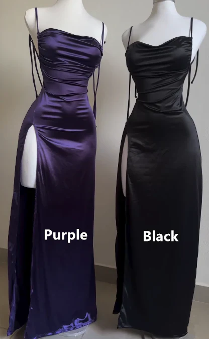 Pretty Sheath Spaghetti Straps Floor Length Ruffles Grape Slit Prom Dress