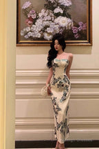 Pretty Sheath Spaghetti Straps Sleeveless Floral Date Night Dress Prom Dresses Birthday Outfits