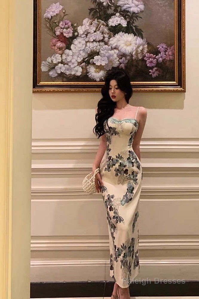 Pretty Sheath Spaghetti Straps Sleeveless Floral Date Night Dress Prom Dresses Birthday Outfits Main image