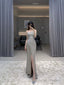 Pretty Sheath Strapless Neckline Sleeveless Party Dress Silver Sequin Prom Dresses