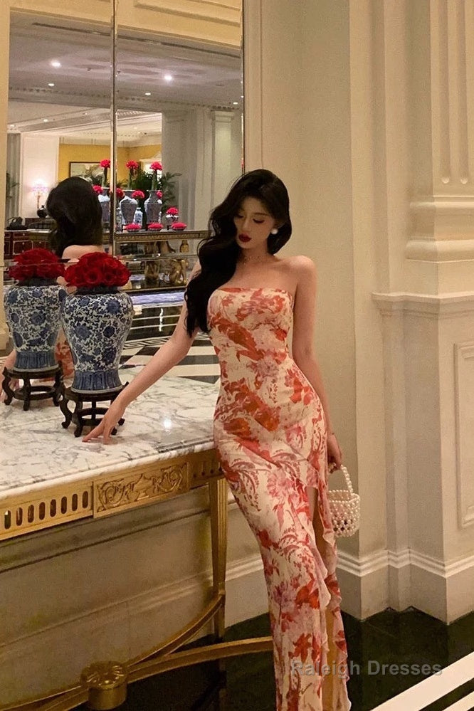 Pretty Sheath Strapless Sleeveless Pink Floral Date Night Dress Prom Dresses Birthday Outfits Main image