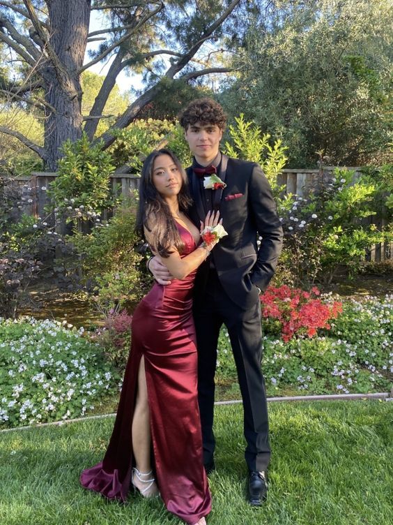 Pretty Sheath Straps Burgundy Slit Long Prom Dresses Prom Dress