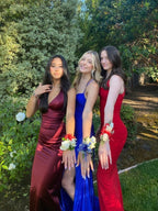 Pretty Sheath Straps Burgundy Slit Long Prom Dresses Prom Dress