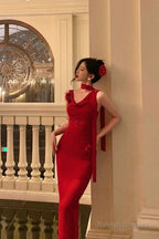 Pretty Sheath Straps Sleeveless Floral Date Night Dress Red Prom Dresses Birthday Outfits