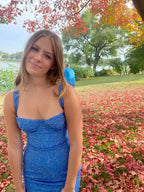 Pretty Sheath Sweetheart Blue Sequin Prom Homecoming Dress 21St Birthday Outfits Graduation Dresses Short Mini Cocktail Dress