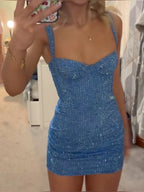 Pretty Sheath Sweetheart Blue Sequin Prom Homecoming Dress 21St Birthday Outfits Graduation Dresses Short Mini Cocktail Dress